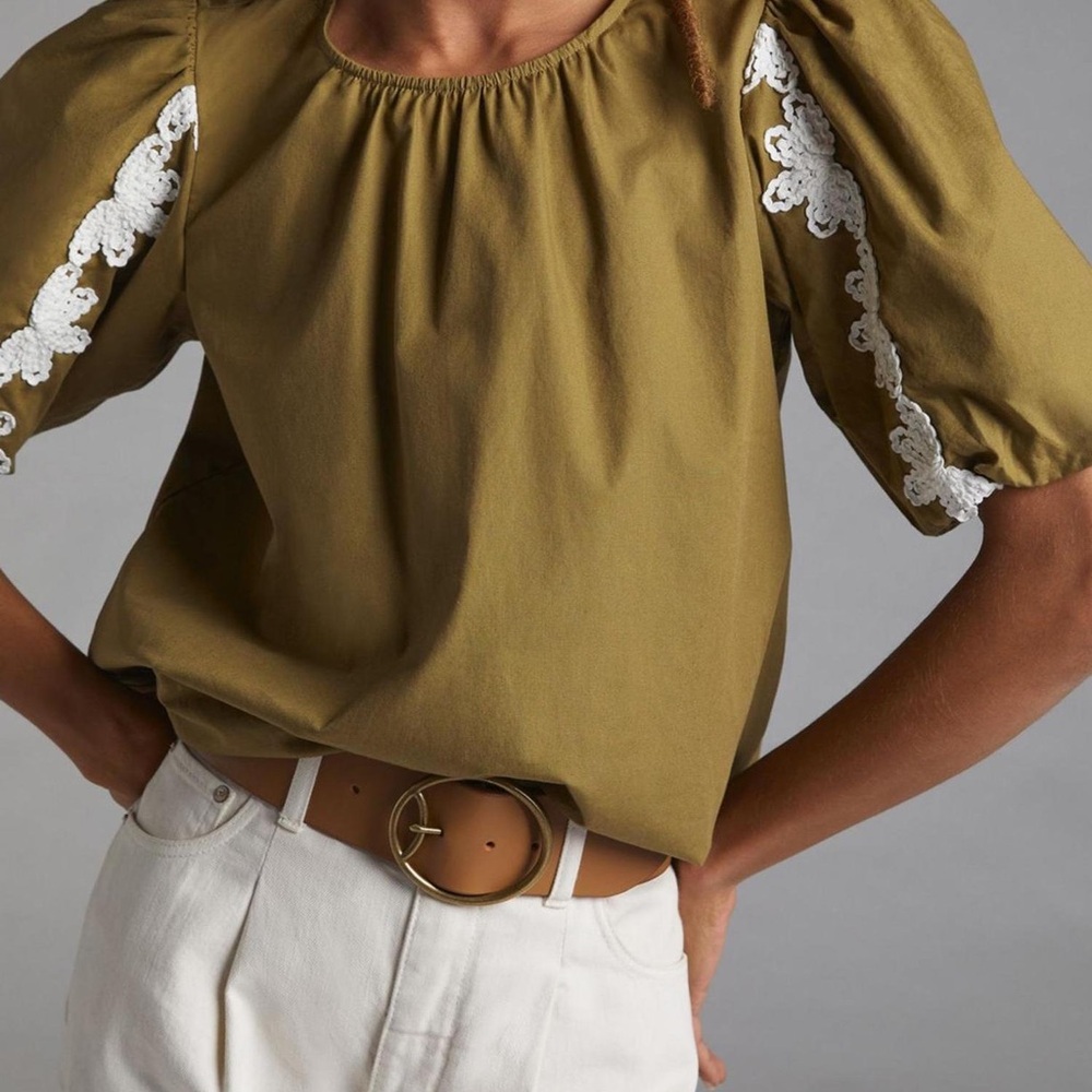 Anthropologie Green Dolman Sleeve Ruffled Blouse